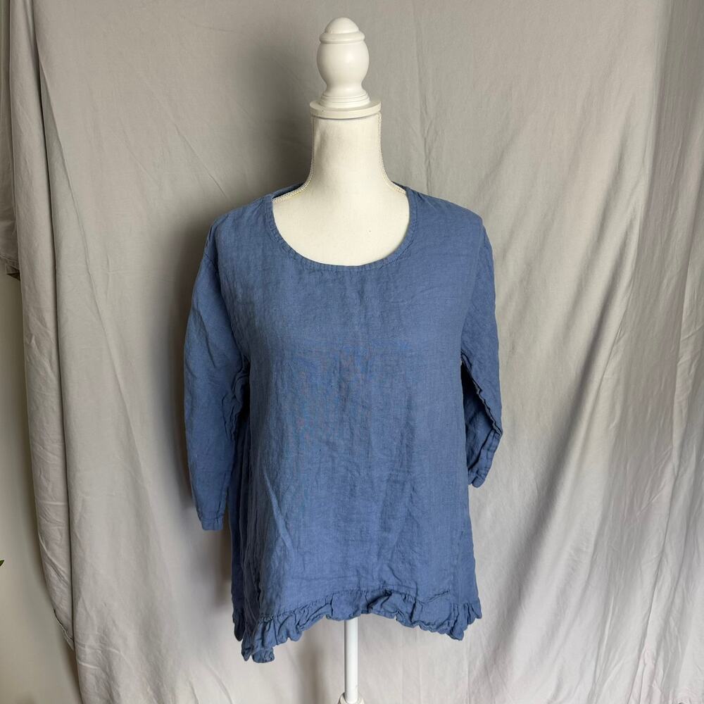 Tempo Paris 100% Linen Top Blue Boxy Fit Women's M/L
